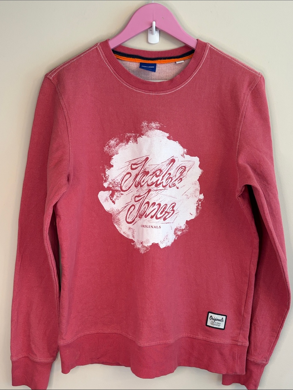 Jack & Jones Men’s Dusty Red Crewneck Sweatshirt Graphic SMALL